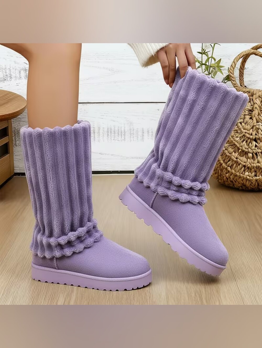Cozy Plush Lavender Faux Fur Slouch Women's Boots